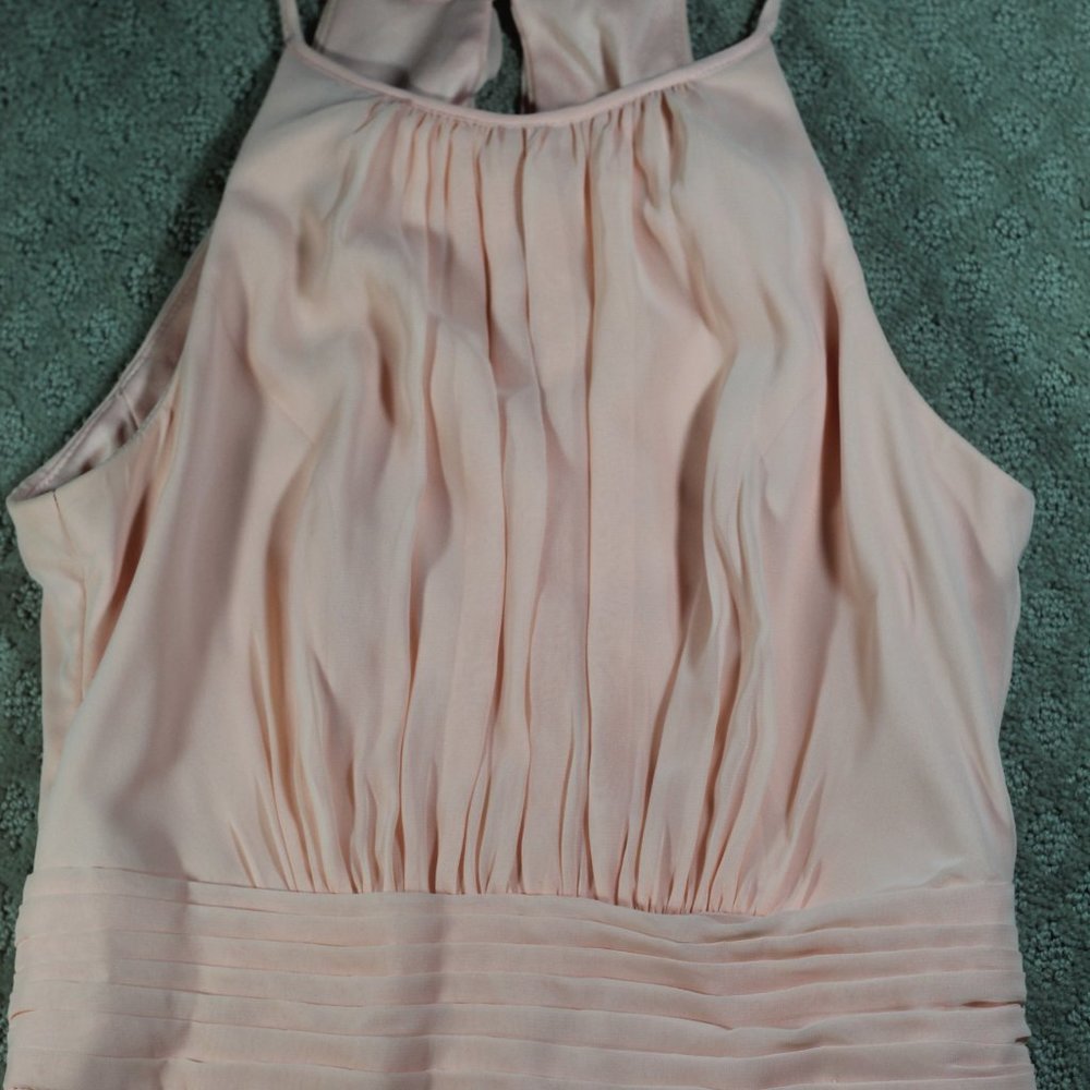 David's Bridal Full Length Peach Halter Chiffon Formal Dress